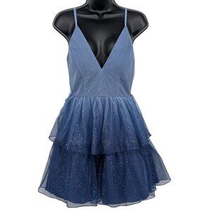 Speechless Glitter Tulle Fit Flare Mini Dress Deep V Coquette Whimsical Size 3